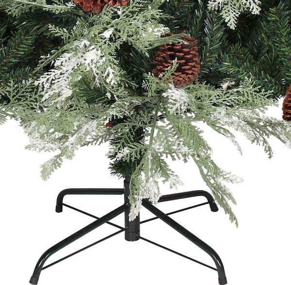 Vánoční stromek s LED a šiškami zelený a bílý 195 cm PVC a PE 3094565