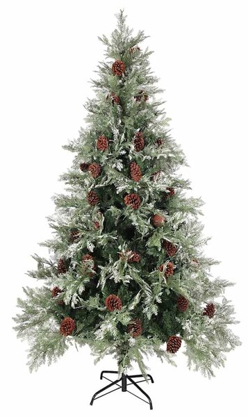 Vánoční stromek s LED a šiškami zelený a bílý 195 cm PVC a PE 3094565