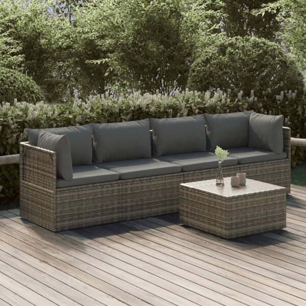 5dílná zahradní sedací souprava s poduškami šedá polyratan