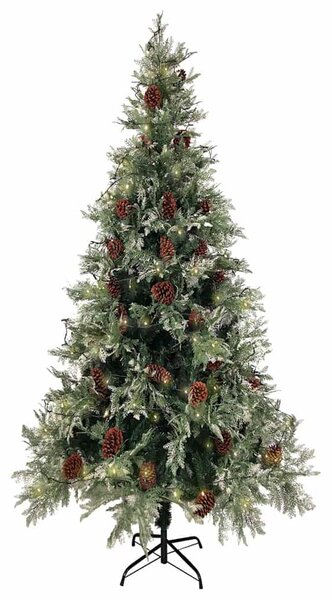 Vánoční stromek s LED a šiškami zelený a bílý 225 cm PVC a PE 3094566