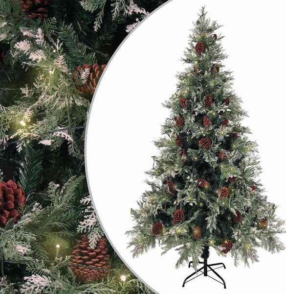 Vánoční stromek s LED a šiškami zelený a bílý 195 cm PVC a PE 3094565