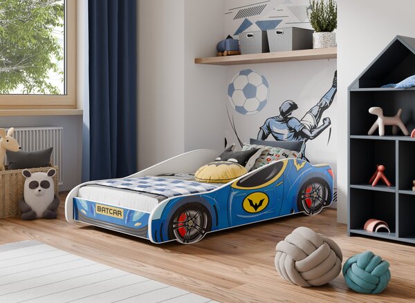 Dětská postel BATCAR 160 × 80 cm s matrací – motiv BATCAR