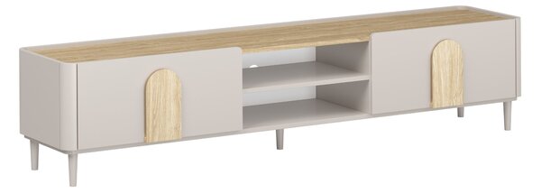 TV stolek Amilio 220 cm na nožkách - kašmírová / dub olejovaný / úchytky dub světlý