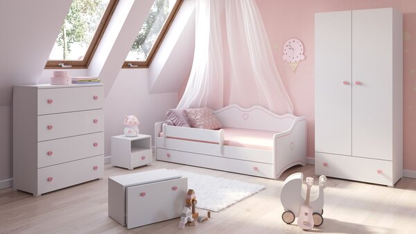 Dětská komoda EMILY – bílá, růžové úchytky