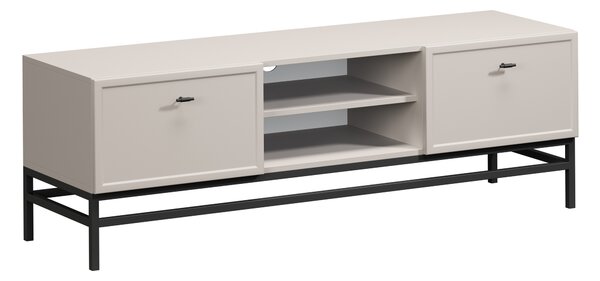 TV stolek Lorini 150 cm se zásuvkami – kašmírová / černé úchytky T-bar / černý podstavec