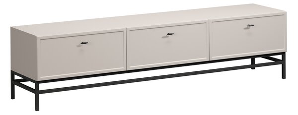 TV stolek Lorini 200 cm se zásuvkami – kašmírová / černé úchytky T-bar / černý rám