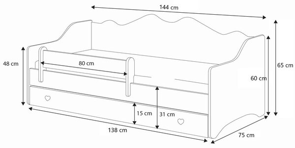 Dětská postel EMMA 140 × 70 cm – šedá