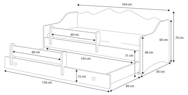 Dětská postel se dvěma lůžky EMMA 160 × 80 cm – růžová
