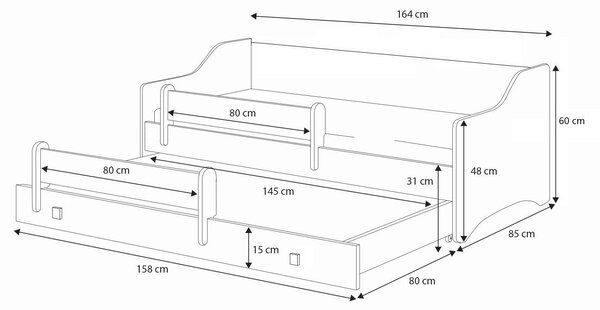 Dětská postel se dvěma lůžky ERIK 160 × 80 cm – černé úchytky
