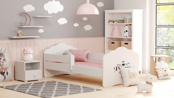Dětská postel FALA 140 × 70 cm s ochrannou zábranou – motiv princezna