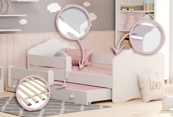Dětská postel se dvěma lůžky FALA 160 × 80 cm s úložným šuplíkem a ochrannou zábranou
