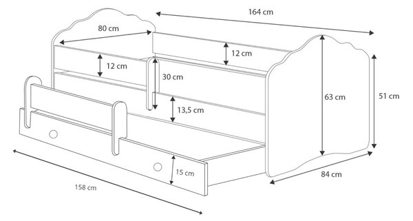 Dětská postel se dvěma lůžky FALA 160 × 80 cm s úložným šuplíkem a ochrannou zábranou