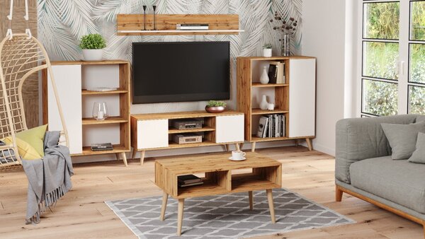 TV stolek FOCUS 135 cm – dub Craft zlatý / bílá