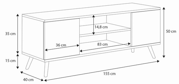 TV stolek FOCUS 155 cm – dub sonoma / bílá