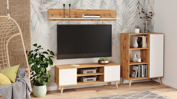 TV stolek FOCUS 135 cm – dub Craft zlatý / bílá