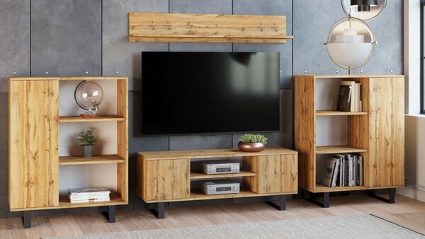 TV stolek FOCUS 135 cm – dub Craft zlatý, loftový styl