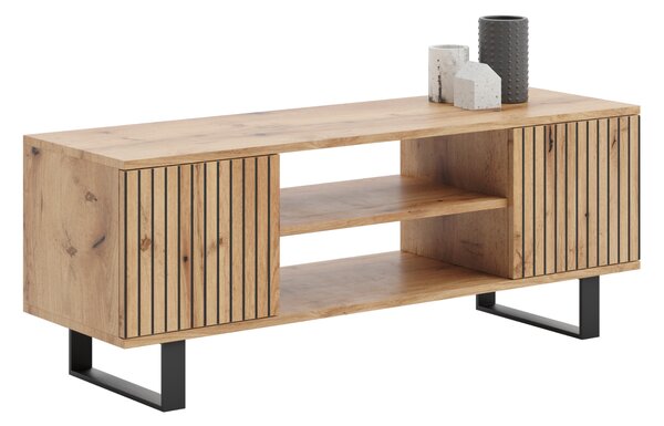 TV stolek FOCUS 135 cm – dub Craft zlatý, loftový styl, lamelový dekor