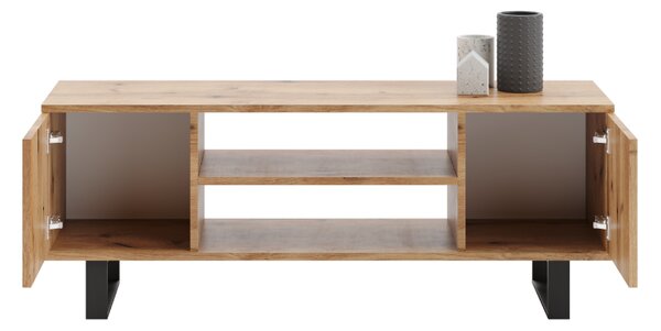 TV stolek FOCUS 135 cm – dub Craft zlatý, loftový styl, lamelový dekor