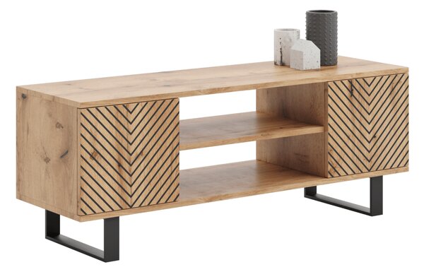 TV stolek FOCUS 155 cm – dub Craft, loftový styl, dekor rybí kost