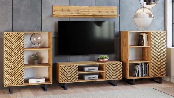 TV stolek FOCUS 155 cm – dub Craft, loftový styl, dekor rybí kost