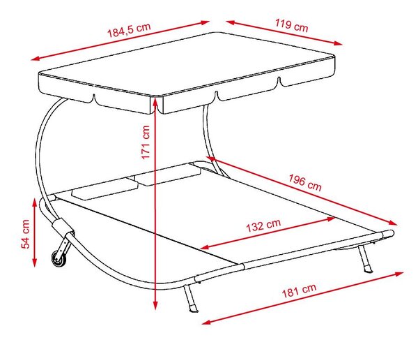 Relaxační lehátko pro 2 osoby Craftfield BAHAMA - ČERNÁ