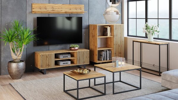 TV stolek FOCUS 155 cm – dub Craft, loftový styl, dekor rybí kost