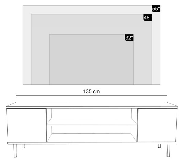TV stolek FOCUS 135 cm – kašmír, černé nožky