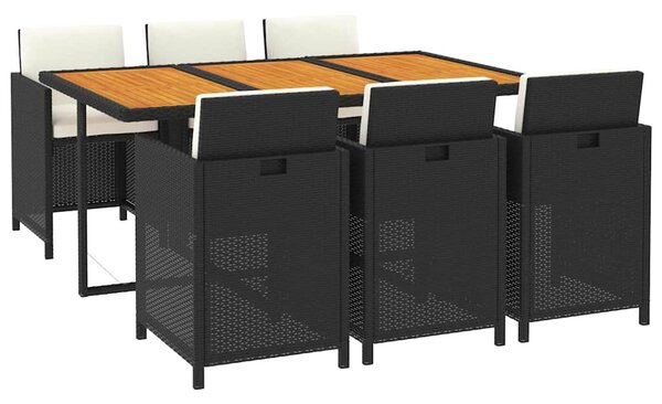 7dílný zahradní jídelní set s poduškami polyratan černý 3095545