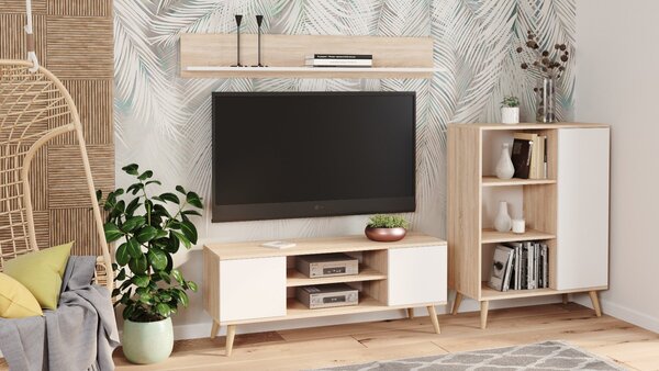 TV stolek FOCUS 155 cm – dub sonoma / bílá