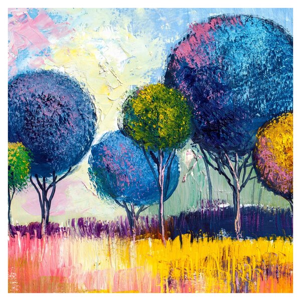 Obraz kopulovitých stromů, olejomalba (30x30 cm)