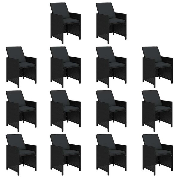 15dílný zahradní jídelní set s poduškami polyratan černý 3095587