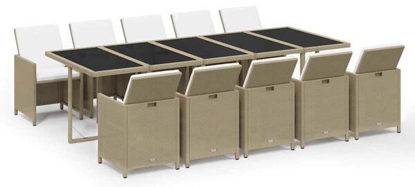 11dílný zahradní jídelní set s poduškami polyratan béžový 3095596