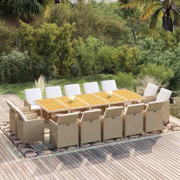 15dílný zahradní jídelní set s poduškami polyratan béžový 3095609