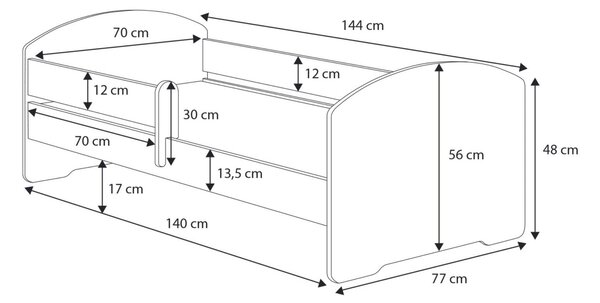 Dětská postel LUK 140 × 70 cm s ochrannou zábranou – motiv žralok