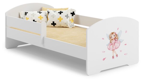 Dětská postel LUK 140 × 70 cm s ochrannou zábranou – motiv dívka s křídly
