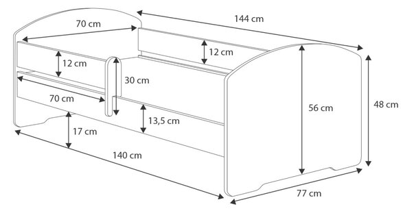 Dětská postel LUK 140 × 70 cm s ochrannou zábranou – motiv závodní auto