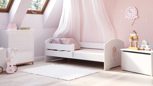 Dětská postel LUK 140 × 70 cm s ochrannou zábranou – motiv dívka s křídly