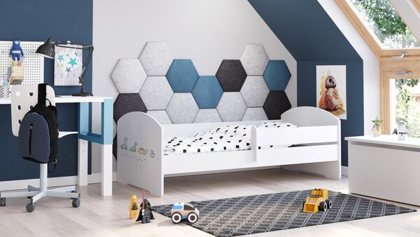 Dětská postel LUK 140 × 70 cm s ochrannou zábranou – motiv dinosauři