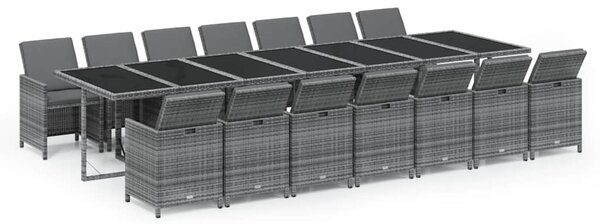 15dílný zahradní jídelní set s poduškami polyratan šedý 3095644