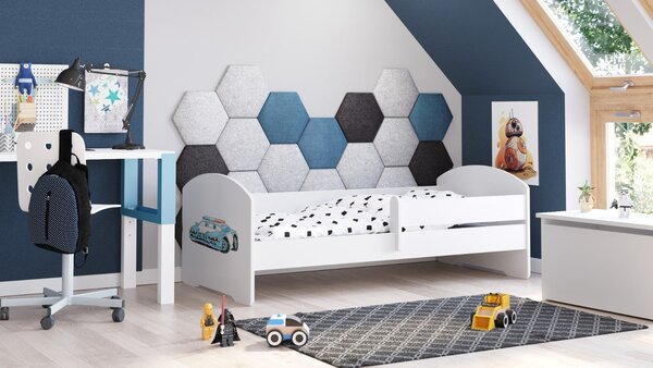Dětská postel LUK 140 × 70 cm s ochrannou zábranou – motiv policie