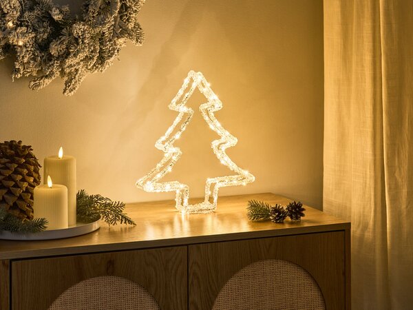 Venkovní dekorace LED OLBOAN Vánoční stromek 34 cm Bílá