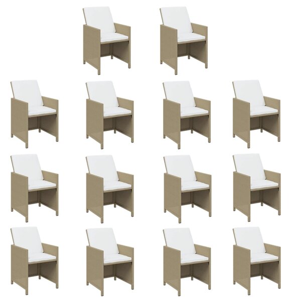 19dílný zahradní jídelní set s poduškami béžový polyratan 3095664