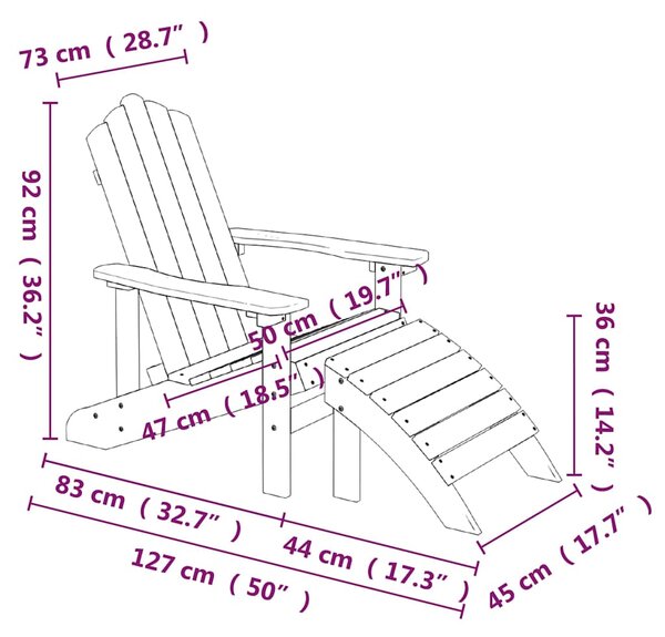 Zahradní křesla Adirondack + podnožka/stolek HDPE akvamarínová 3095715