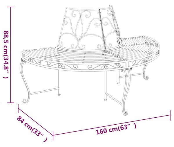Půlkruhové lavice kolem stromu 2 ks Ø 160 cm černé ocel 3095716
