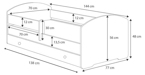 Dětská postel LUK 140 × 70 cm s úložným šuplíkem a ochrannou zábranou – motiv letadlo
