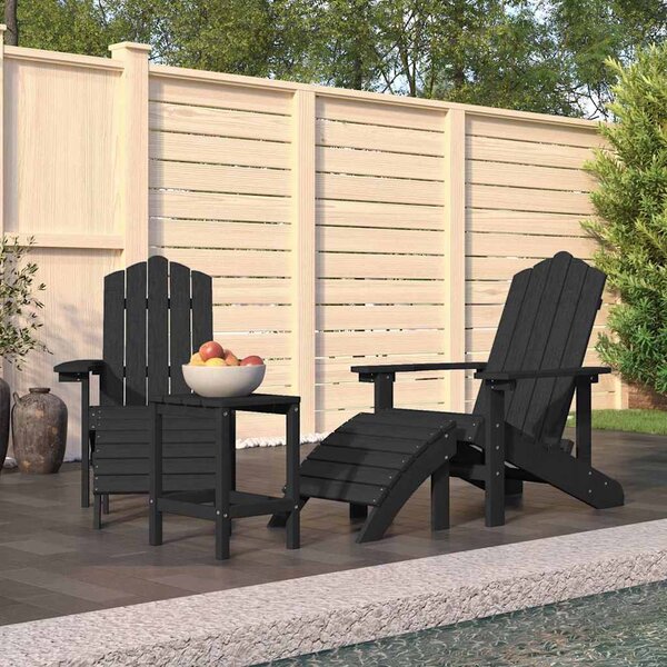 Zahradní křesla Adirondack + podnožka a stolek HDPE antracitová 3095713