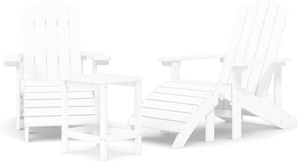 Zahradní křesla Adirondack s podnožkou a stolkem HDPE bílá 3095712