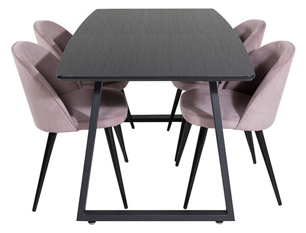 Inca Velvet II stolní souprava černá / růžová