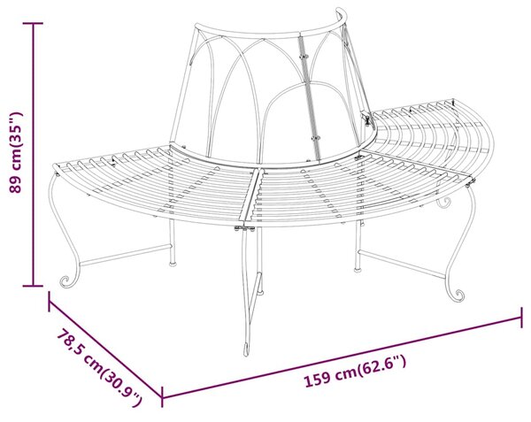 Půlkruhové lavice kolem stromu 2 ks Ø 159 cm černé ocel 3095717