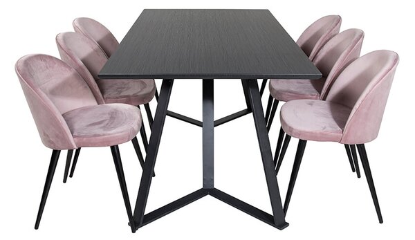 Marina Velvet stolová souprava černá / růžová